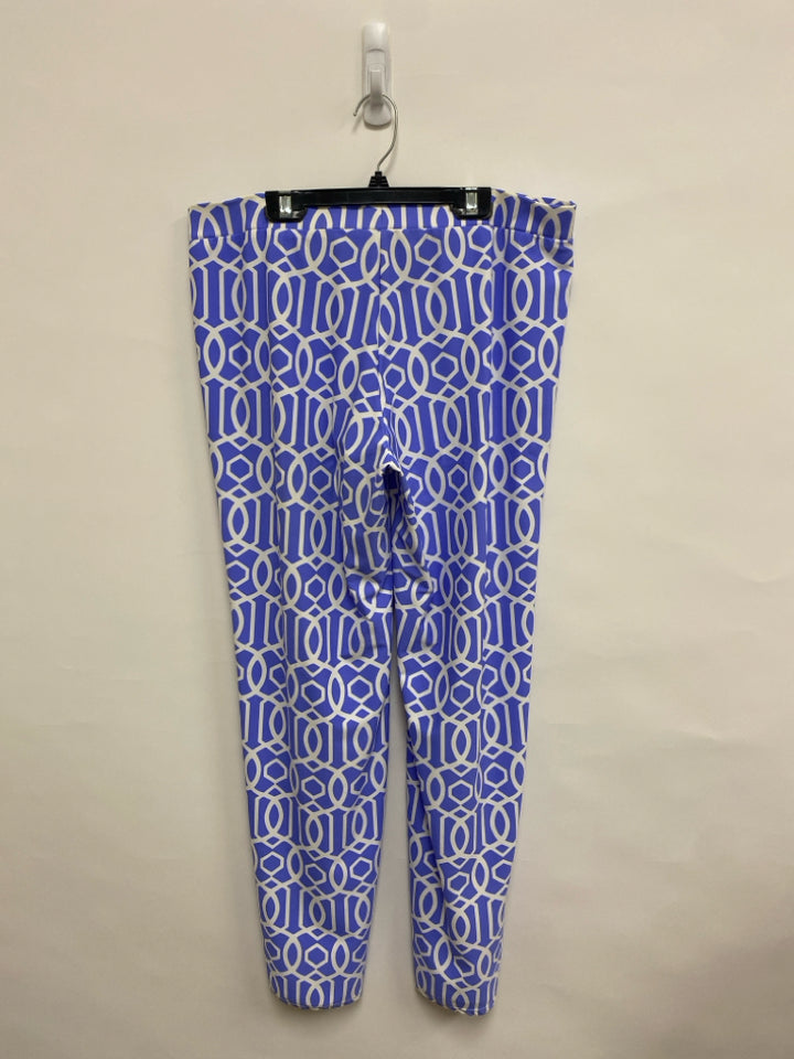 Jude Connally Size L Periwinkle White Geometric Wide Leg Ladies Pants
