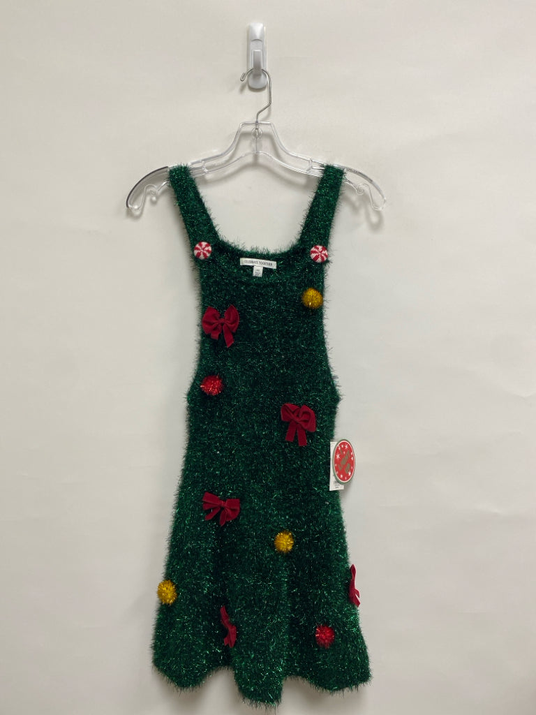 NWT Size XS Green Multi Color Christmas Sleeveless Ladies Dress