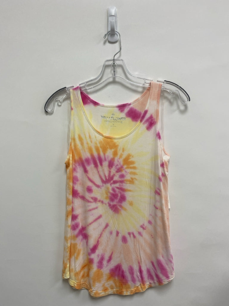 NWT Wallflower Size M White/Pink Coral/Yellow Tie Dye Tank Ladies Top