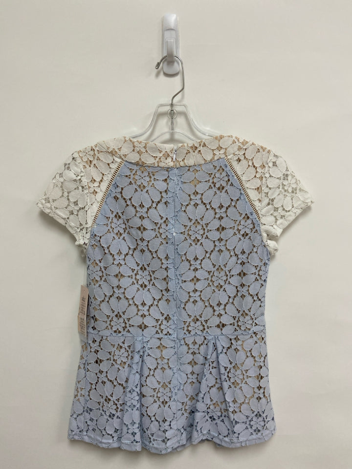 NWT Nanette Lepore Size XS White Powder Blue Lace Ladies Top