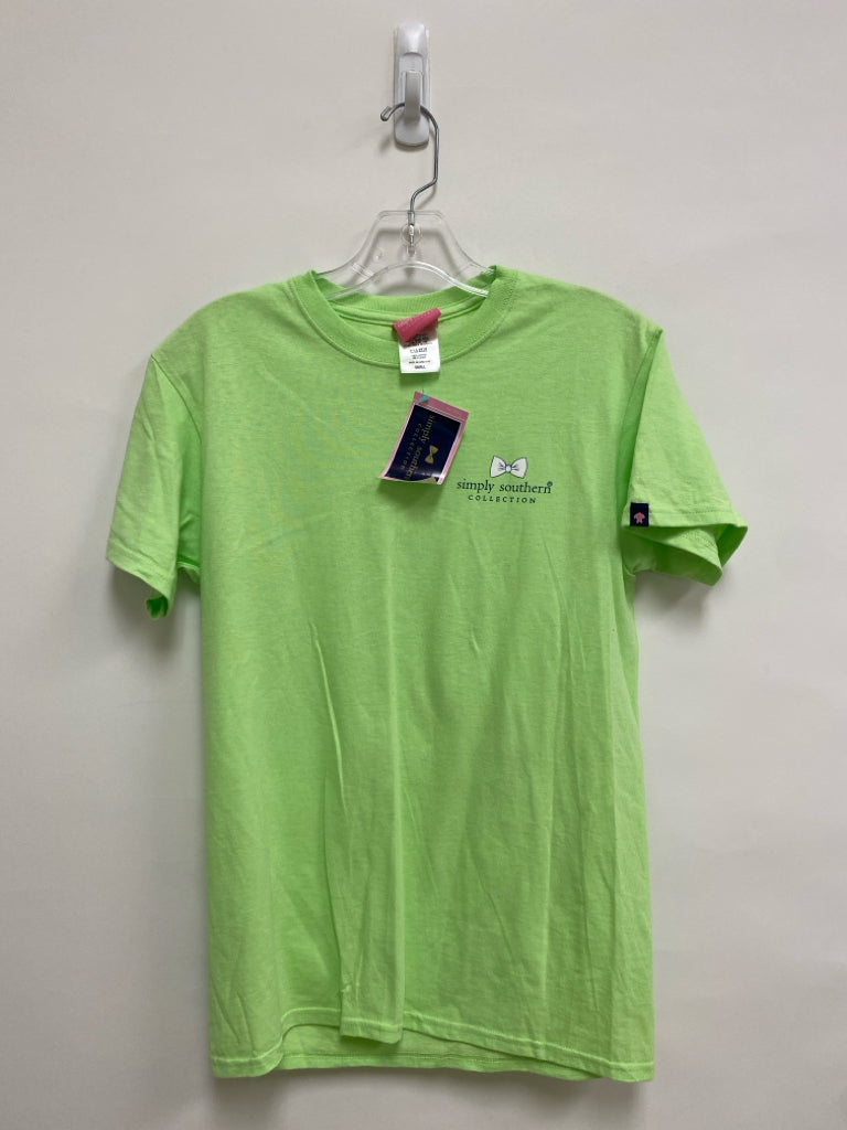 NWT Simply Southern Size S Lime Green White/Navy Logo Ladies Top