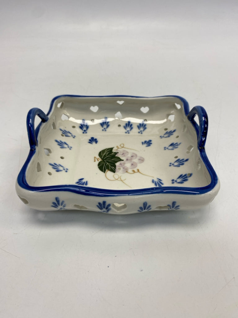 Blue/White Pink Flowers Ceramic Decorative Bowl