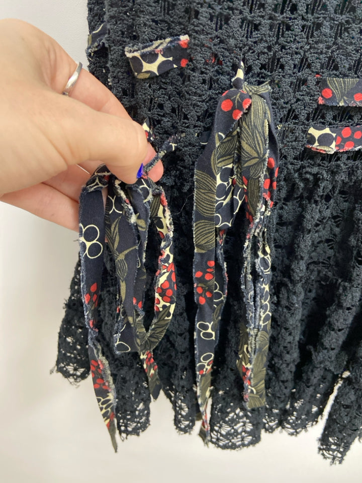 NWT Free People Size 0 Black Red/Cream Embroidered Crochet Ladies Dress