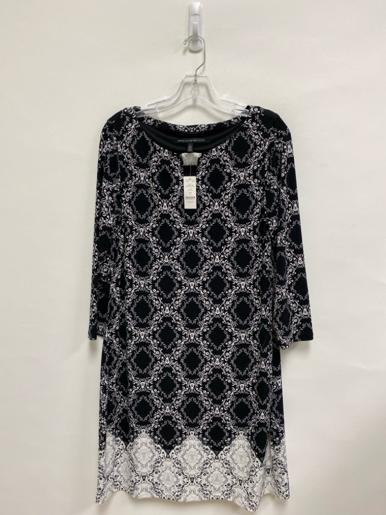 NWT WHBM Size L Black/White 3/4 Sleeve Damask Ladies Dress
