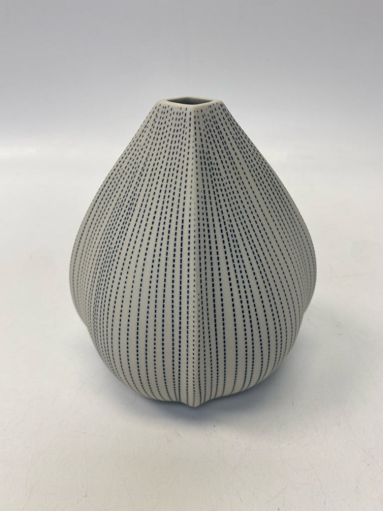 Gray Blue Striped Ceramic Vase