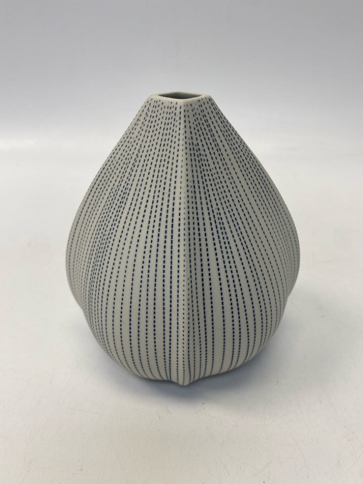 Gray Blue Striped Ceramic Vase