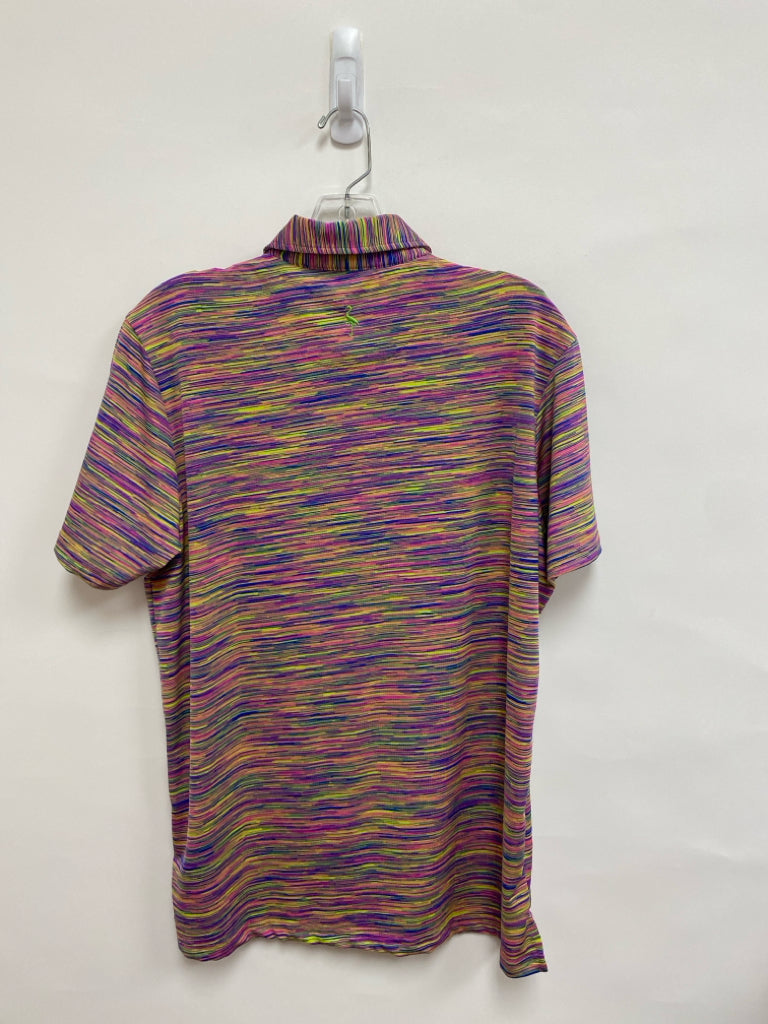 Size S Neon Green Pink/Blue Streaked Polo Men&