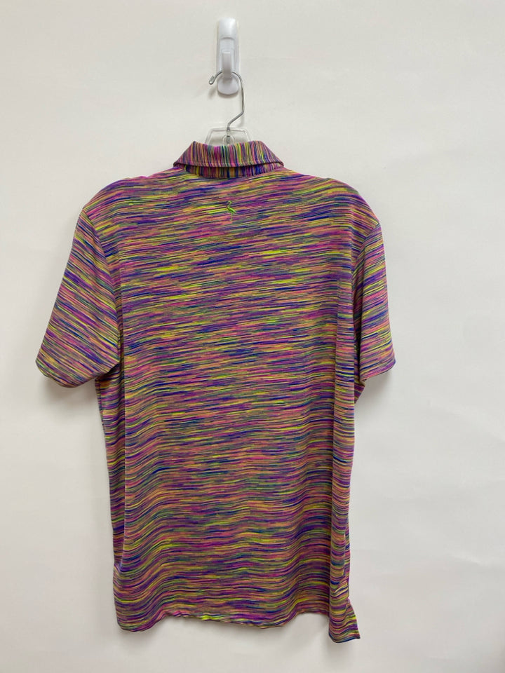 Size S Neon Green Pink/Blue Streaked Polo Men&