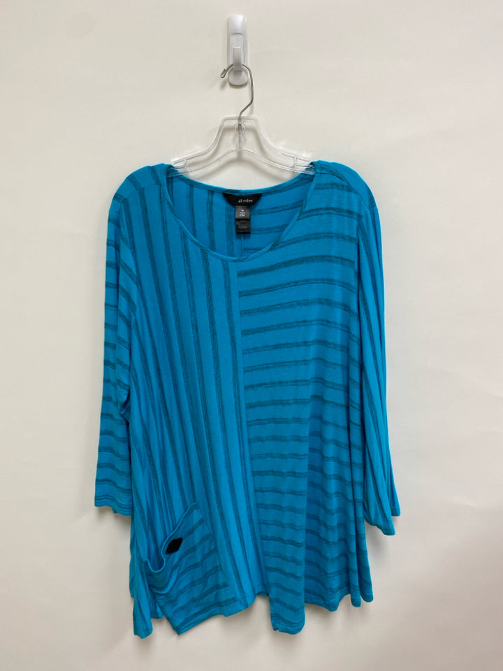 Ali Miles  SIZE  1X Turquoise Gray Striped Tunic Plus Size Top