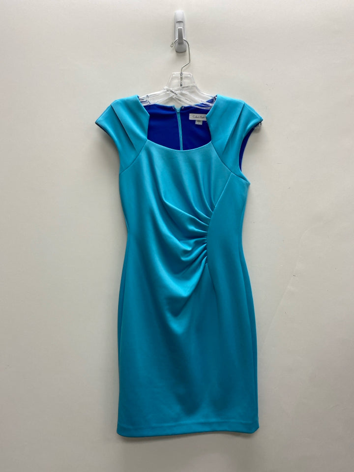 Calvin Klein Size 2 Turquoise Ruched Sleeveless Ladies Dress