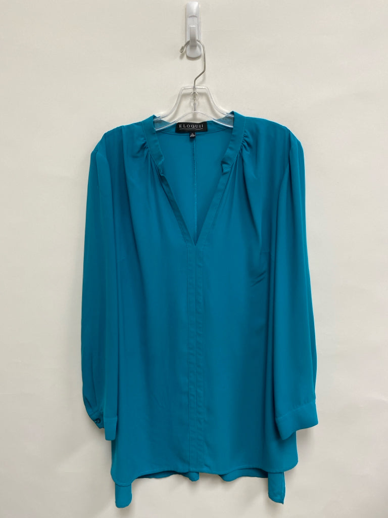 ELOQUII Size 14 Turquoise Long Sleeve Ladies Top