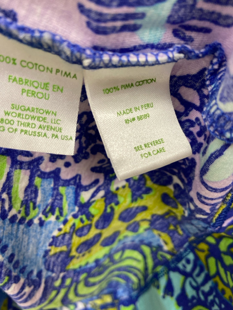 LILLY PULITZER Size XS Aqua/Blue Green/Lavender V Neck Ladies Dress