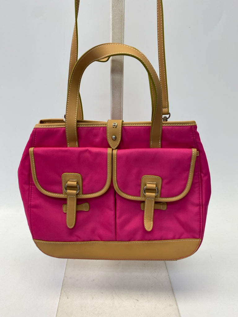 Aigner Hot Pink Brown Nylon Handbag