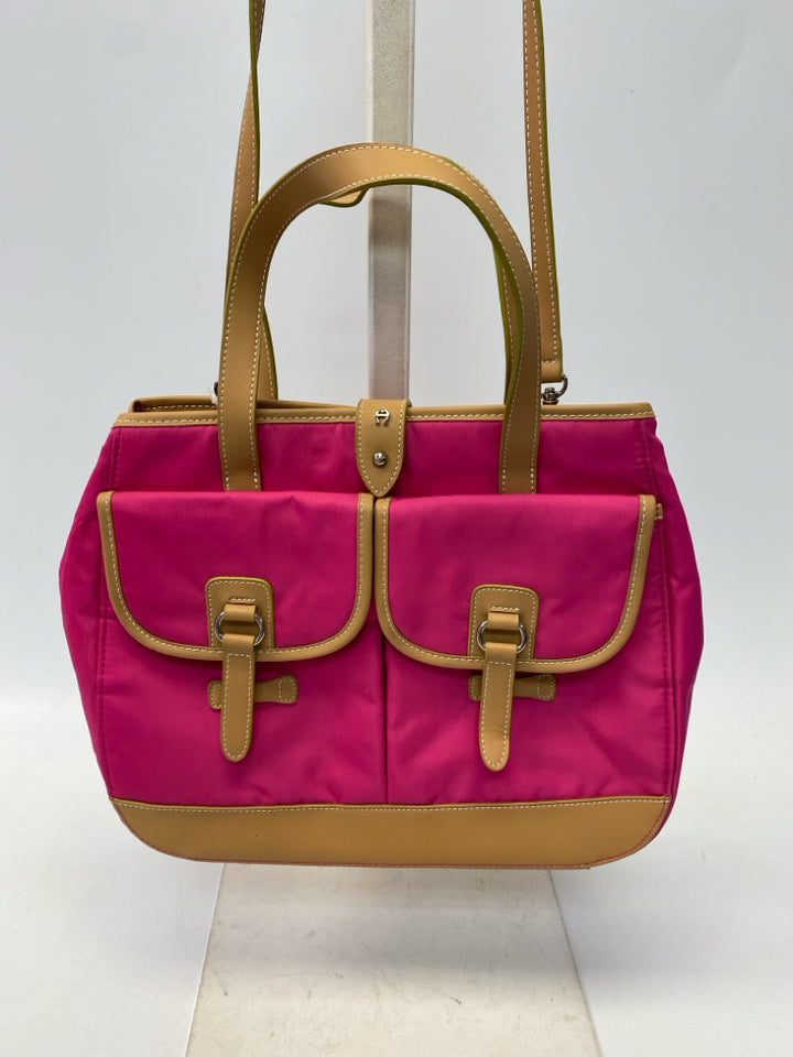 Aigner Hot Pink Brown Nylon Handbag