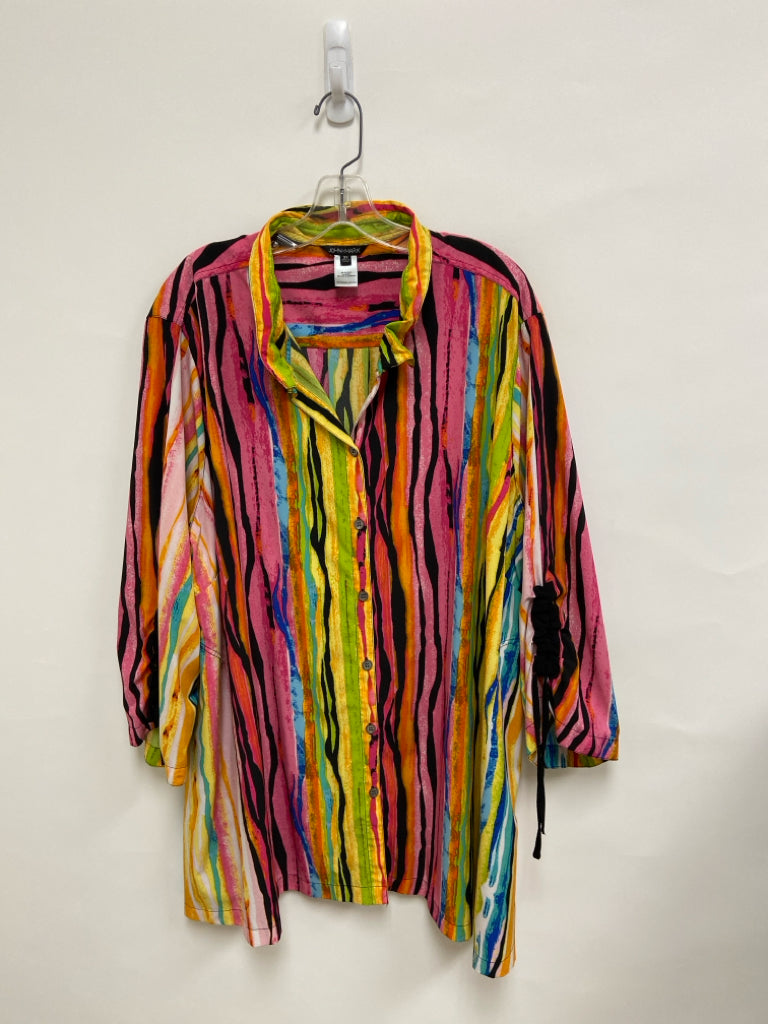 JOHN MARK  SIZE  3X Pink Orange/Multi Zebra Print Button Up Plus Size Top
