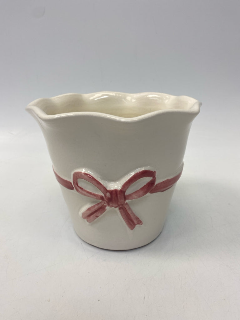 White Pink Bows Terra Cotta Planter
