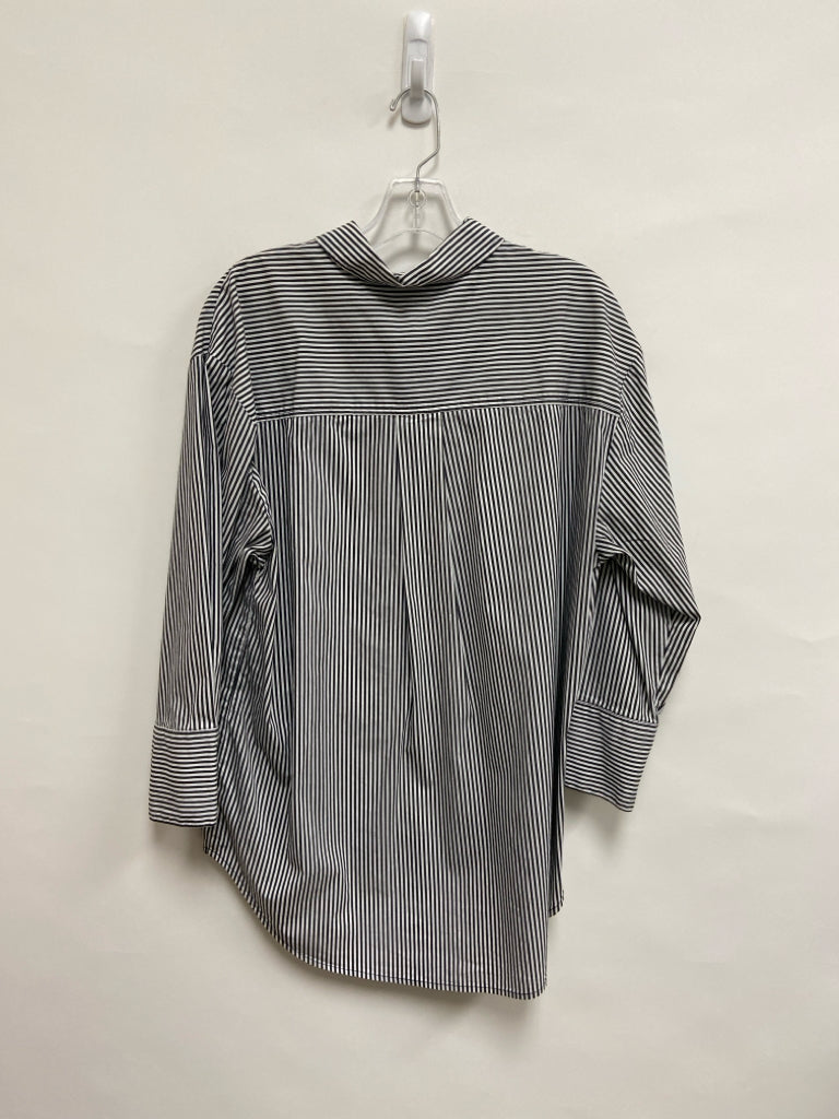 Liverpool Size L Cream/Black Stripes Button Down Ladies Top