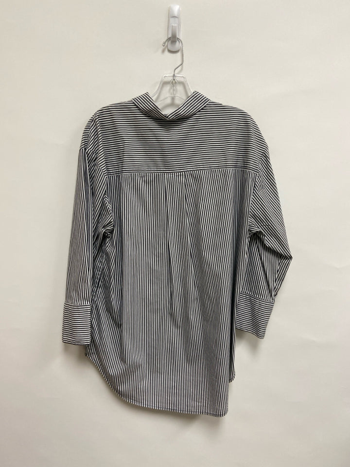 Liverpool Size L Cream/Black Stripes Button Down Ladies Top