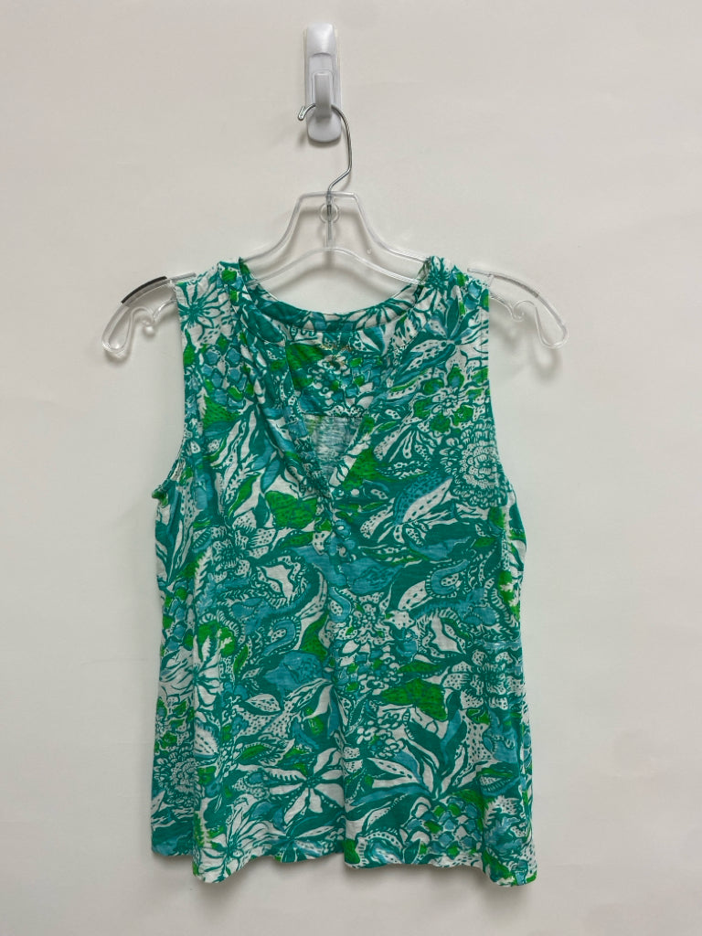 LILLY PULITZER Size XS Green Blue/White Leaves Sleeveless Ladies Top