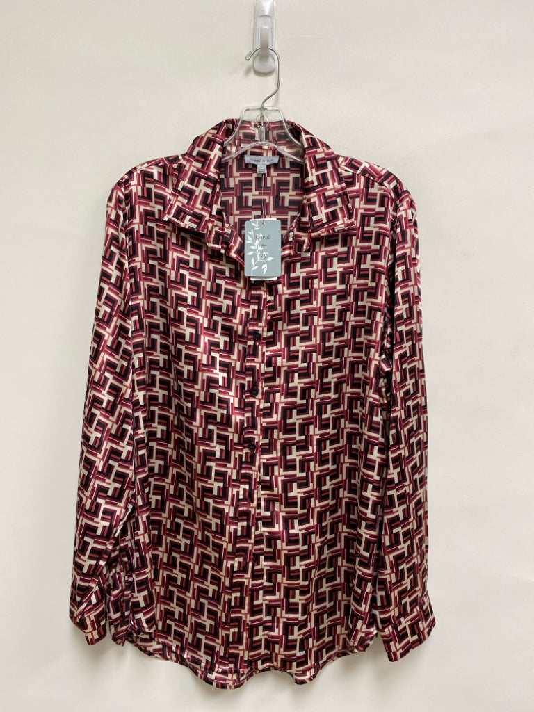 NWT Size L Burgundy/Black Cream Geometric Ladies Top