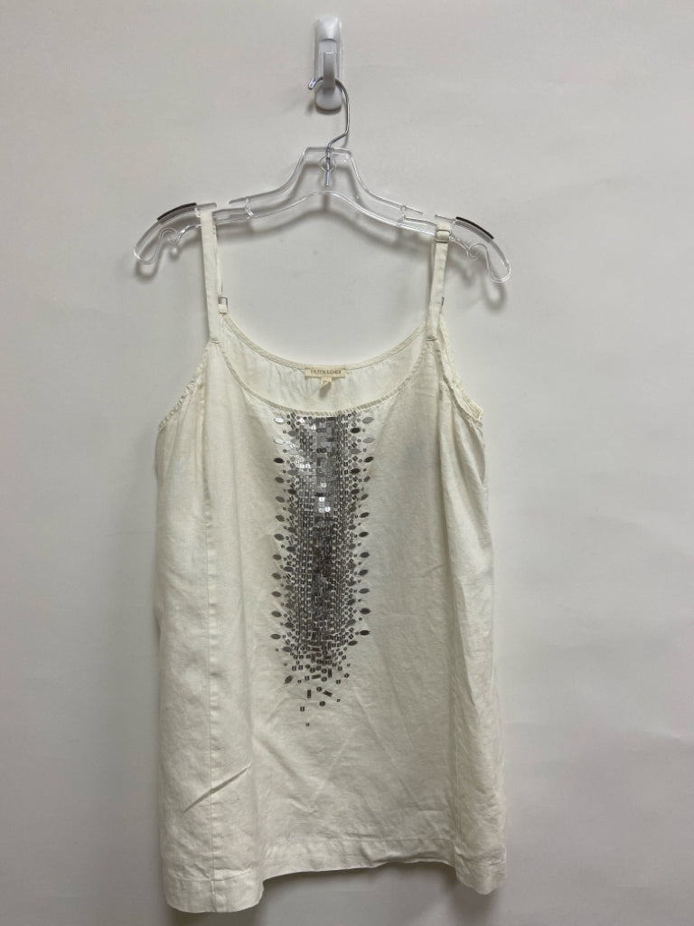 Eileen Fisher Size XL White Silver Beaded Sleeveless Linen Ladies Top