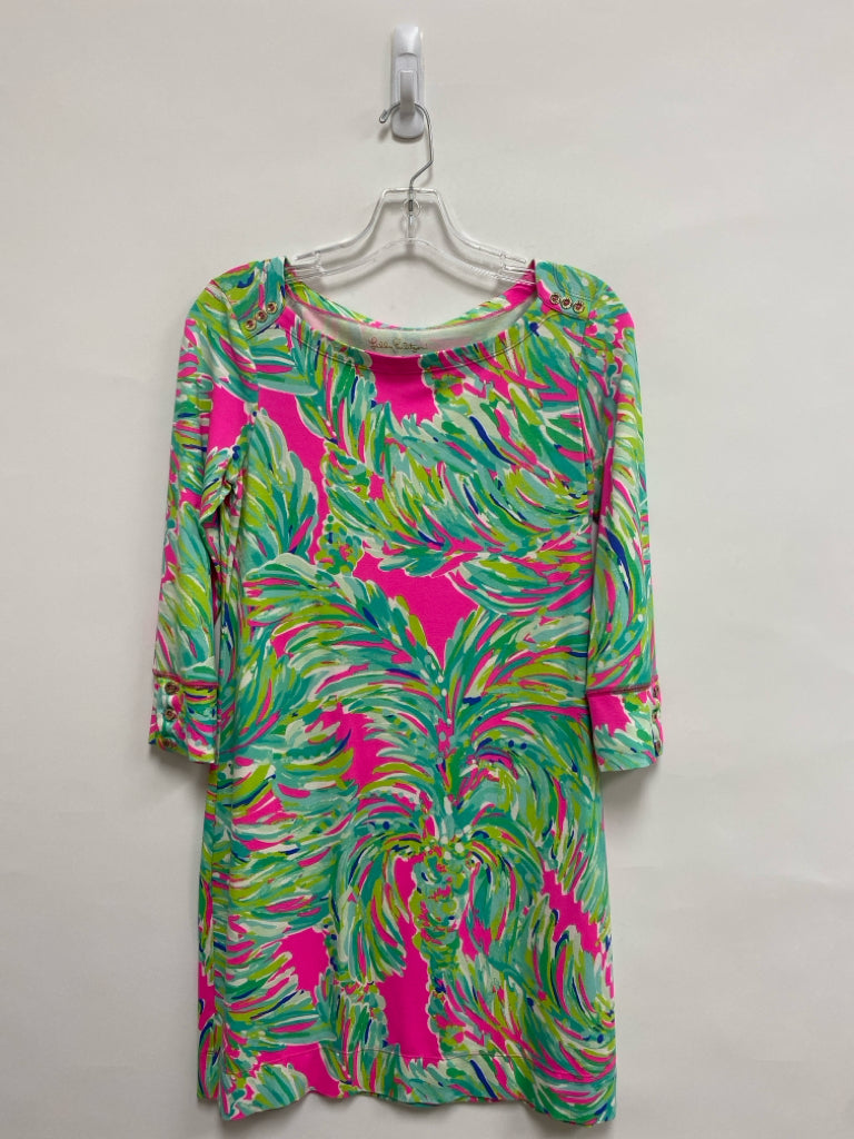 LILLY PULITZER Size S Aqua/Pink Green Palm Trees Ladies Dress