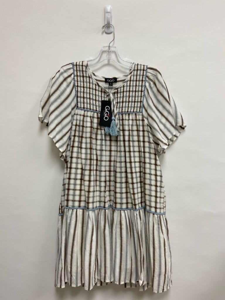 NWT GiGiO Size M Cream Brown/Gray Stripes Linen Blend Ladies Dress