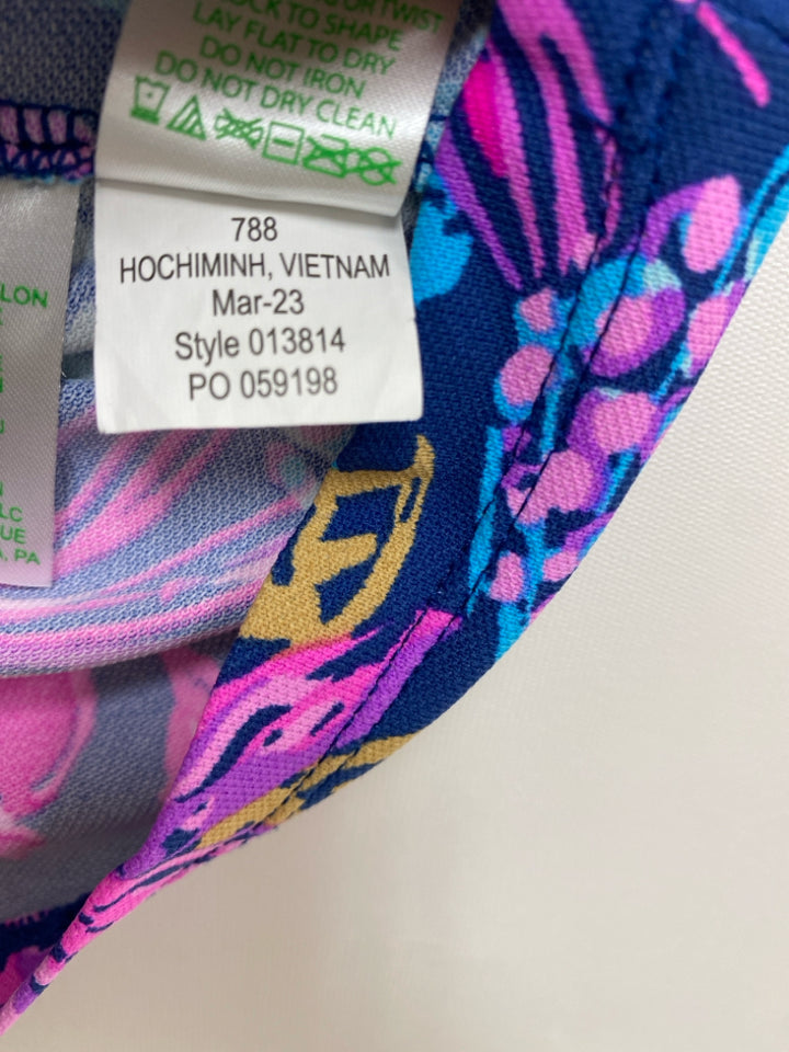 LILLY PULITZER Size XS Navy/Pink Turquoise/Multi Floral Sleeveless Ladies Top