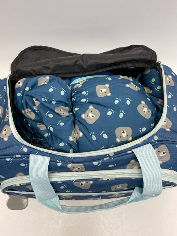 Teal Blue Gray Bears Kids Bedding
