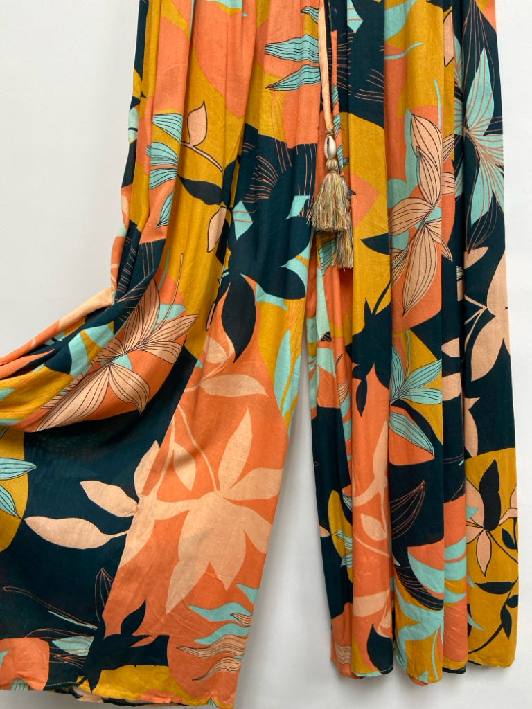 Size S Marigold Coral/Blue Leaves Ladies Pants