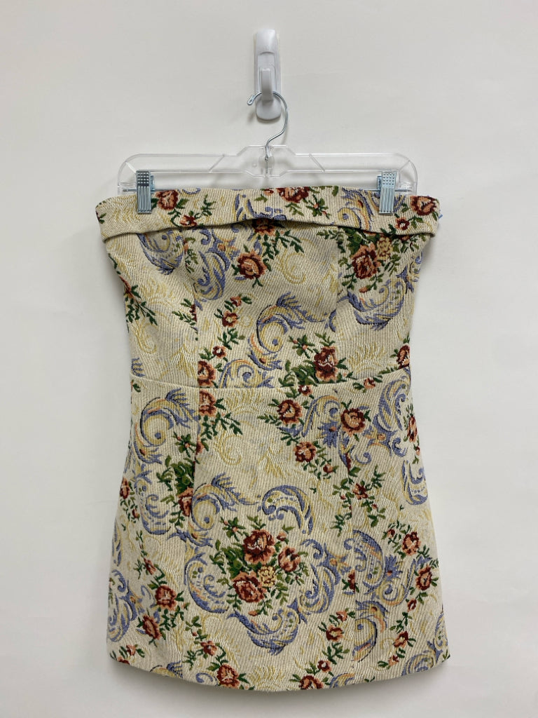 NWT Size L Cream Blue/Green Flowers Strapless Ladies Dress