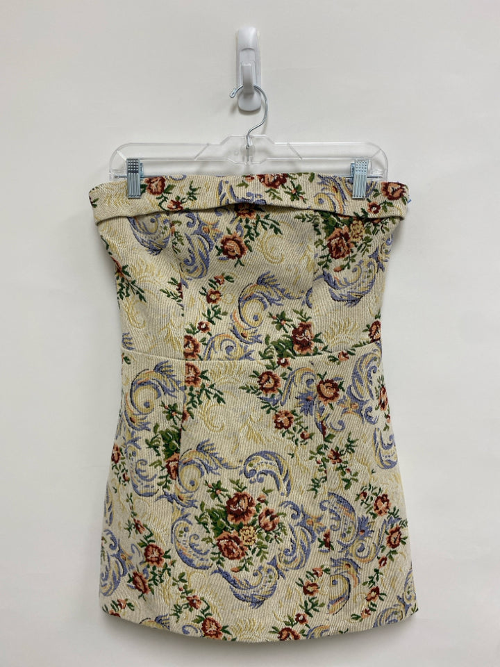 NWT Size L Cream Blue/Green Flowers Strapless Ladies Dress