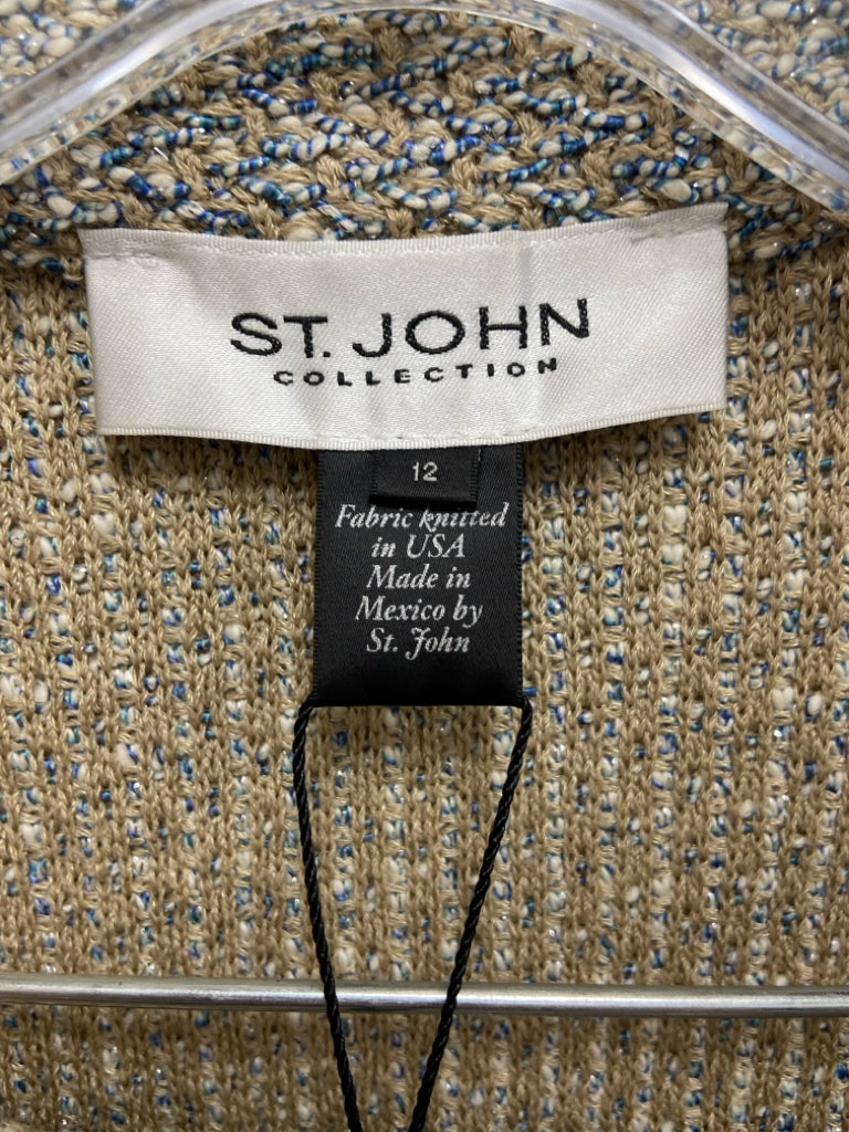 NWT ST. JOHN Size L Beige Aqua Jeweled Ladies 2pc Skirt