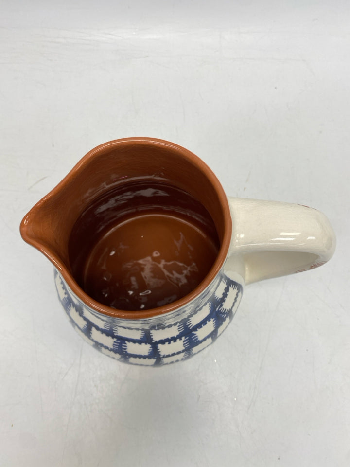 Mudpie Blue/White Terra Cotta Checkered Pitcher