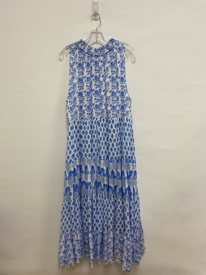 Size XL White Blue Assorted Print Sleeveless Cotton Ladies Dress