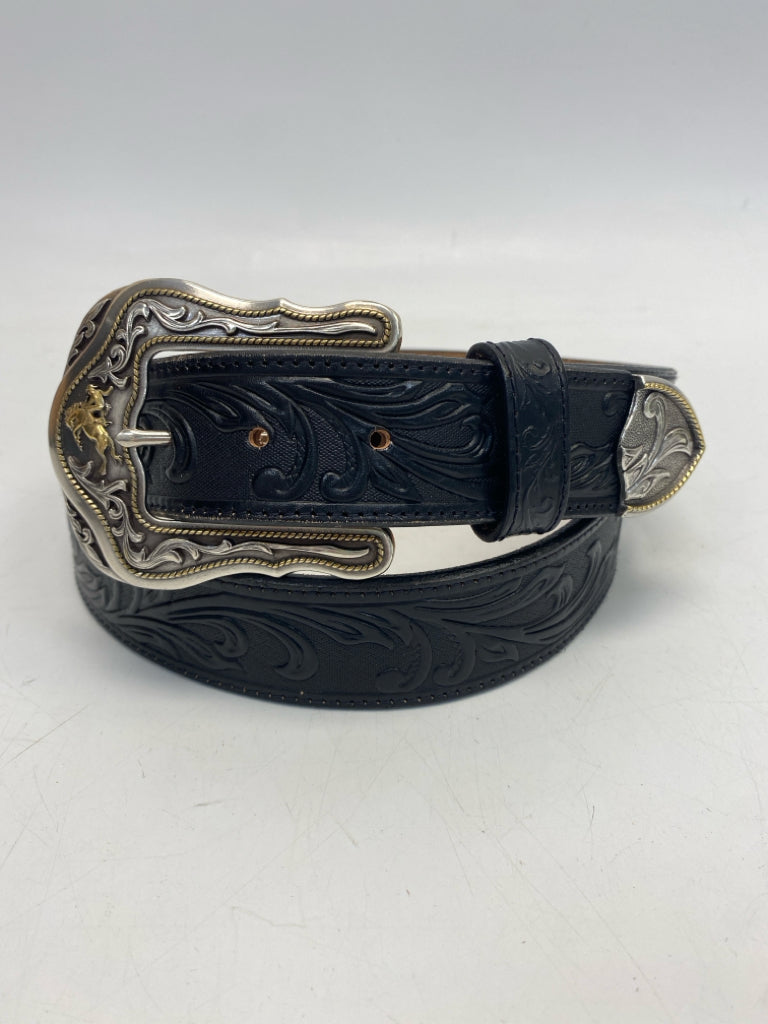 Tony Lama Size 44 Black Silver Buckle Leather Men&