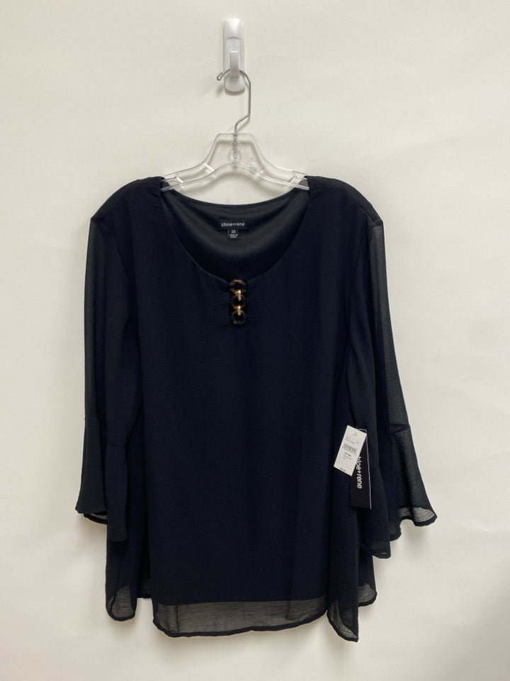 NWT chloe+rene Size 2X Black Texture Bell Sleeves Plus Size Top