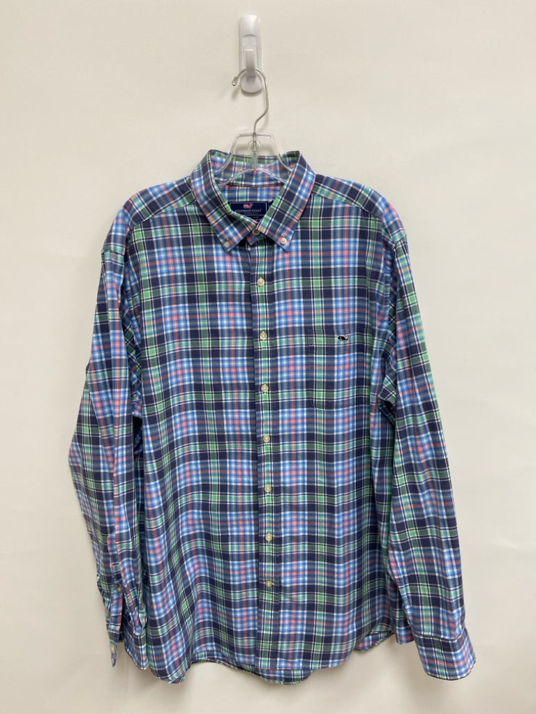 Vineyard Vines Size XL Blue/White Coral/Green Plaid Men&