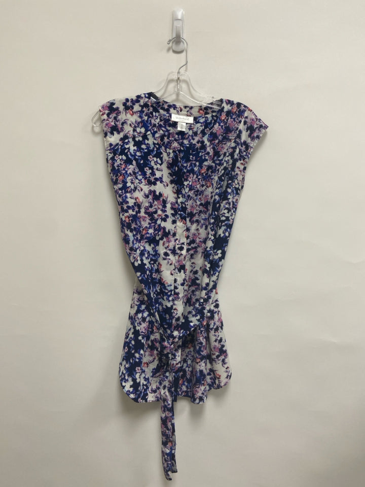 Motherhood Size S Navy White/Pink Flowers Sleeveless Maternity Top