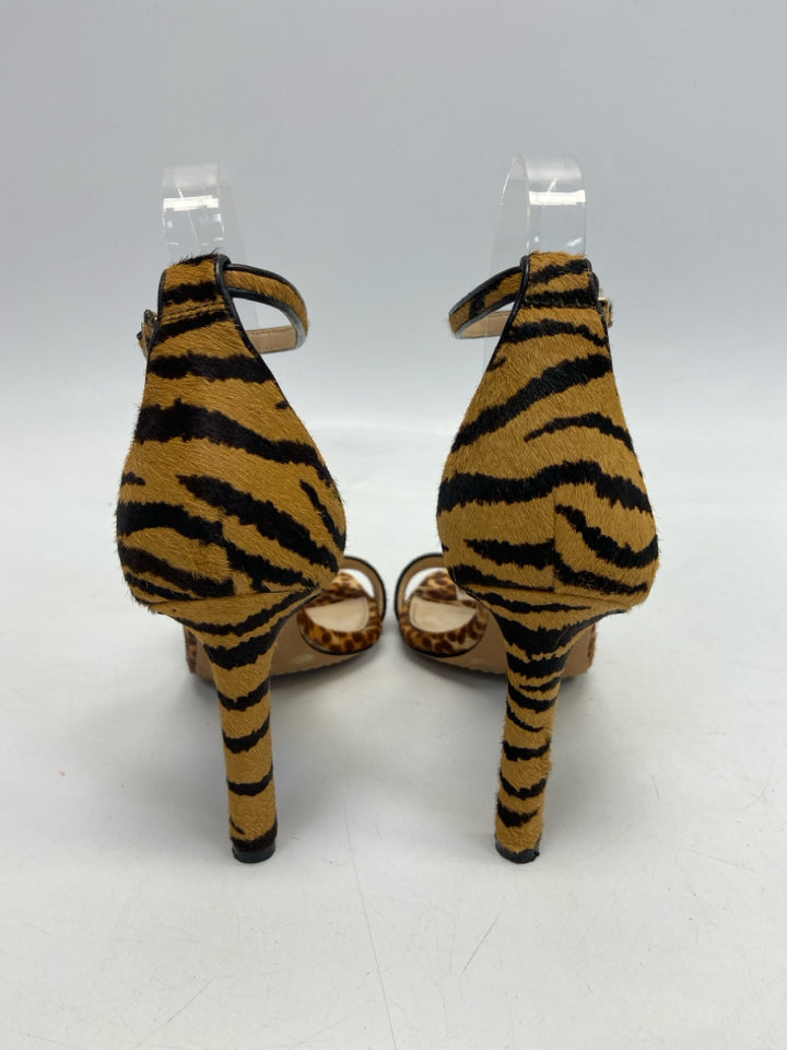 VINCE CAMUTO  Size 7.5 Brown Black Animal Print Faux Fur Sandals