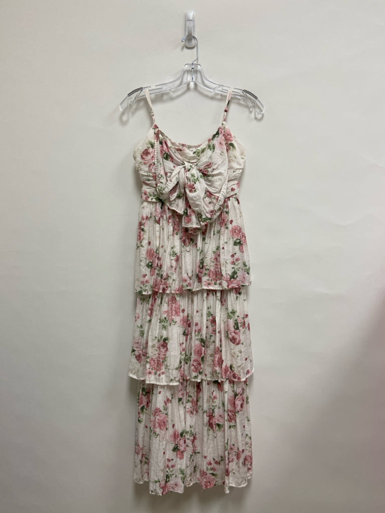 NWT by the river Size S White Pink/Green Ruffles Sleeveless Ladies Dress