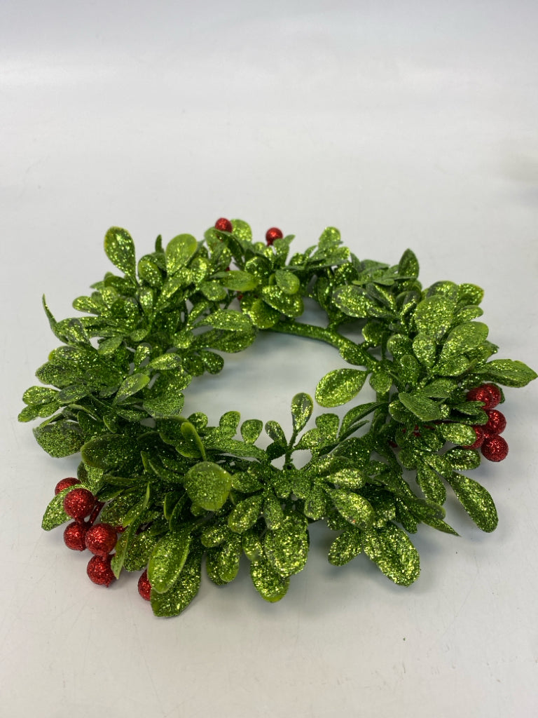 Green Red Holly Berries Glitter Christmas
