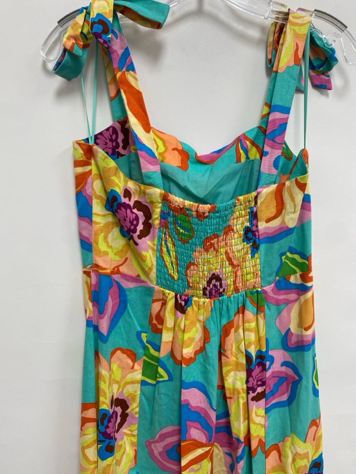 Gianni Bini Size M Coral/Aqua Orange/Multi Floral Sleeveless Ladies Dress