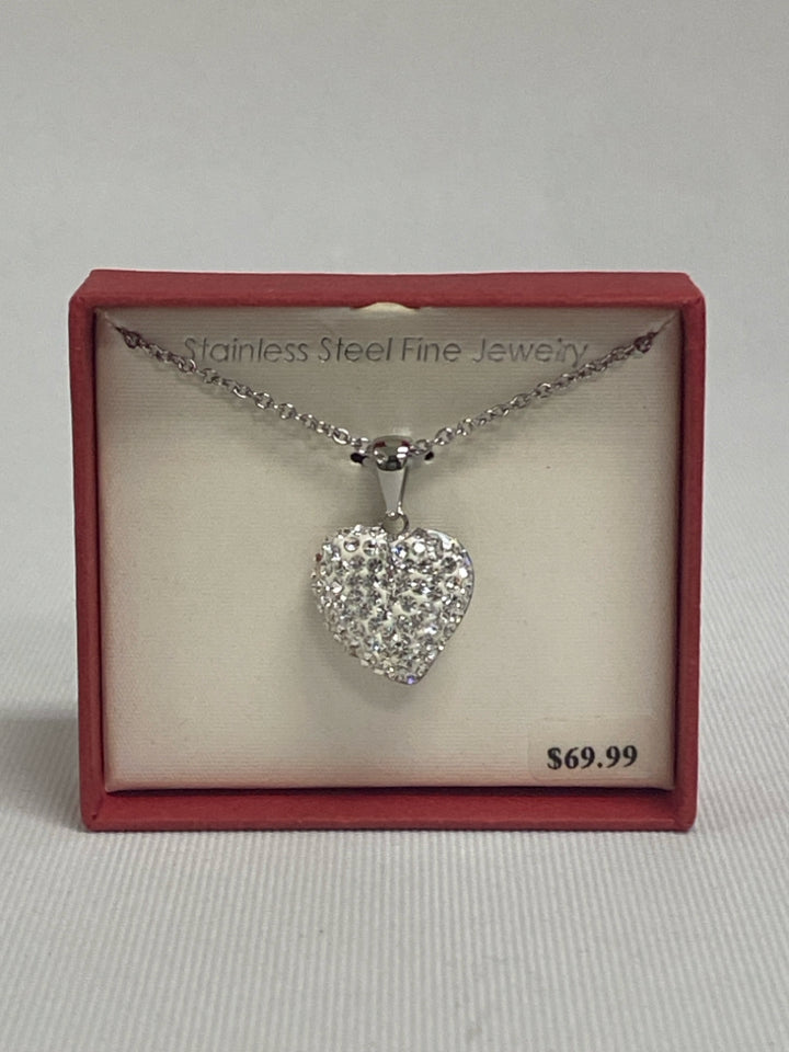 NEW/BOX Silver Color Clear Hearts Necklace