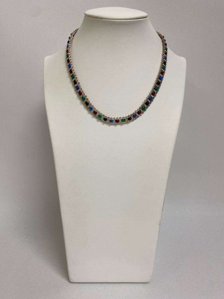 Multi Color Silver Beaded Necklace