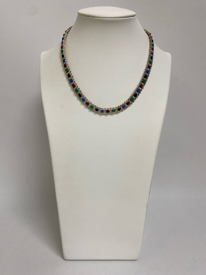Multi Color Silver Beaded Necklace