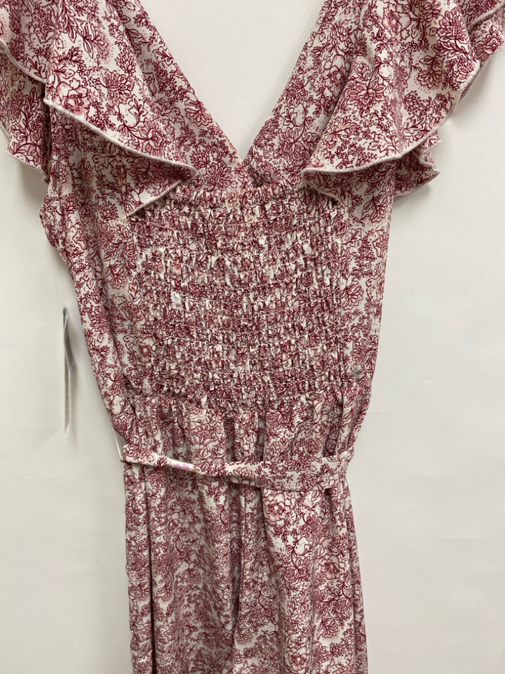 NWT Luxology Size M White Burgundy/Pink Ruffles Wide Leg Ladies Jumpsuit
