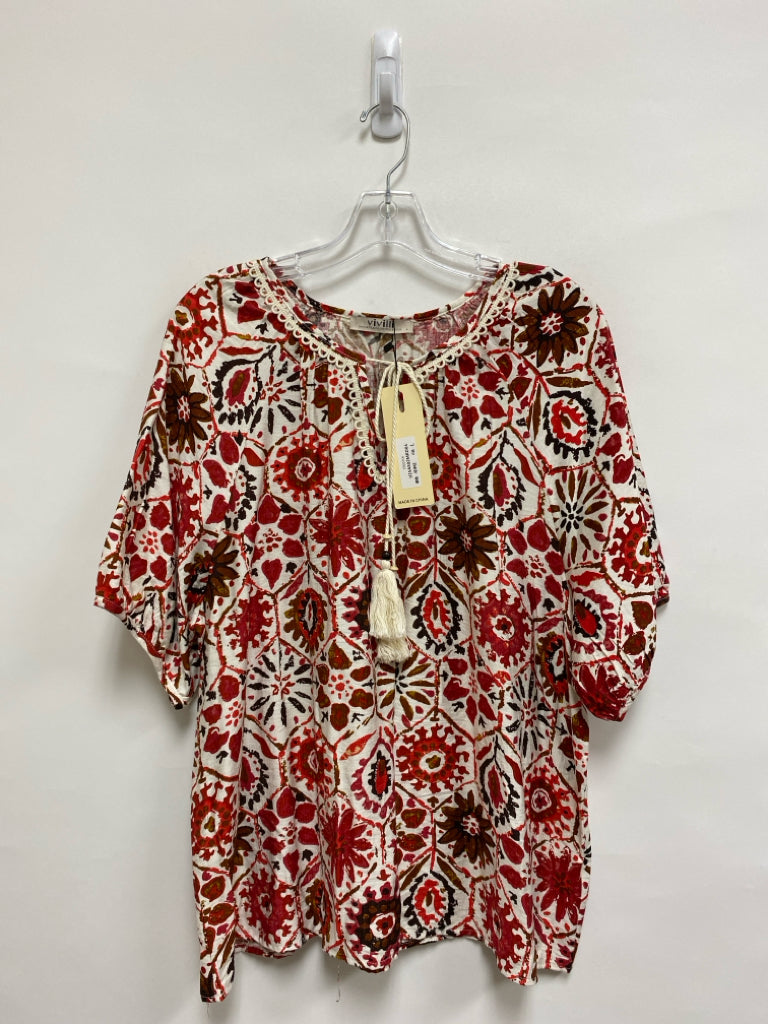NWT Size L White Red/Brown Floral Ladies Top