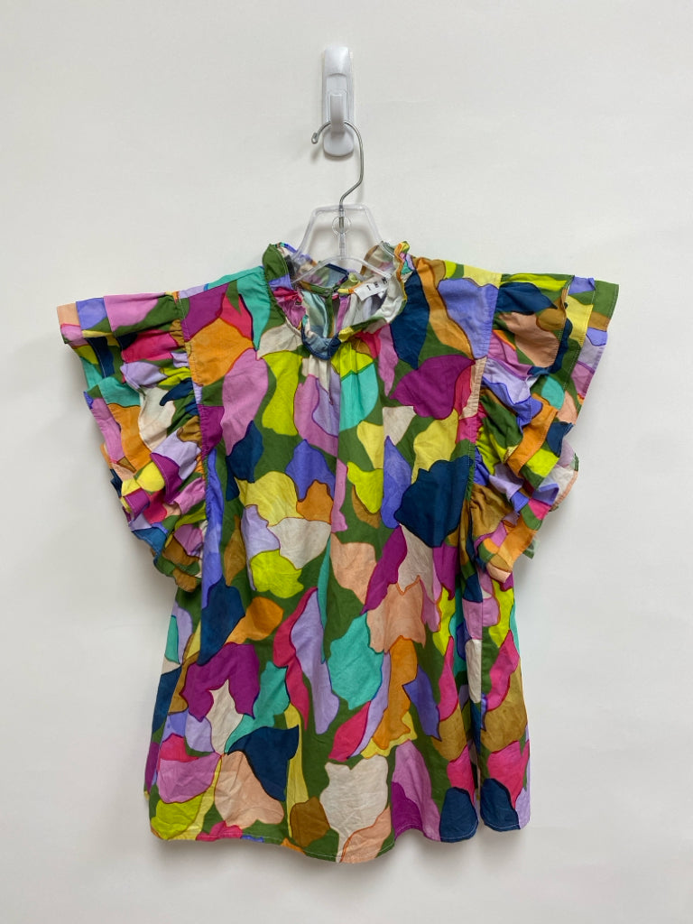 THML Size M Multi Color Ruffles Short Sleeve Ladies Top