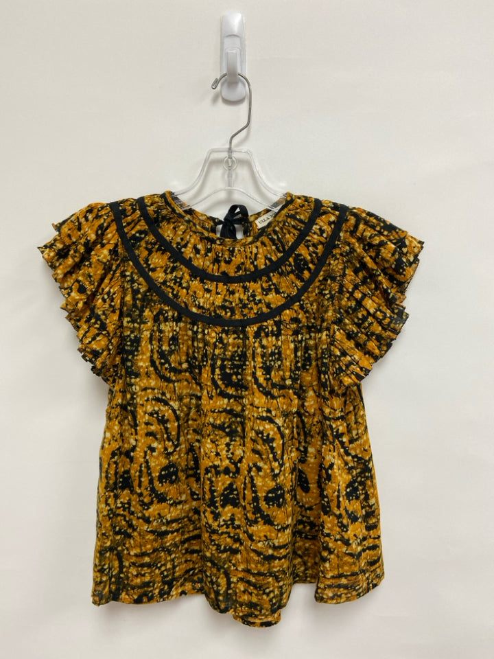 ULLA JOHNSON Size 0 Amber Black/Cream Ruffles Ladies Top